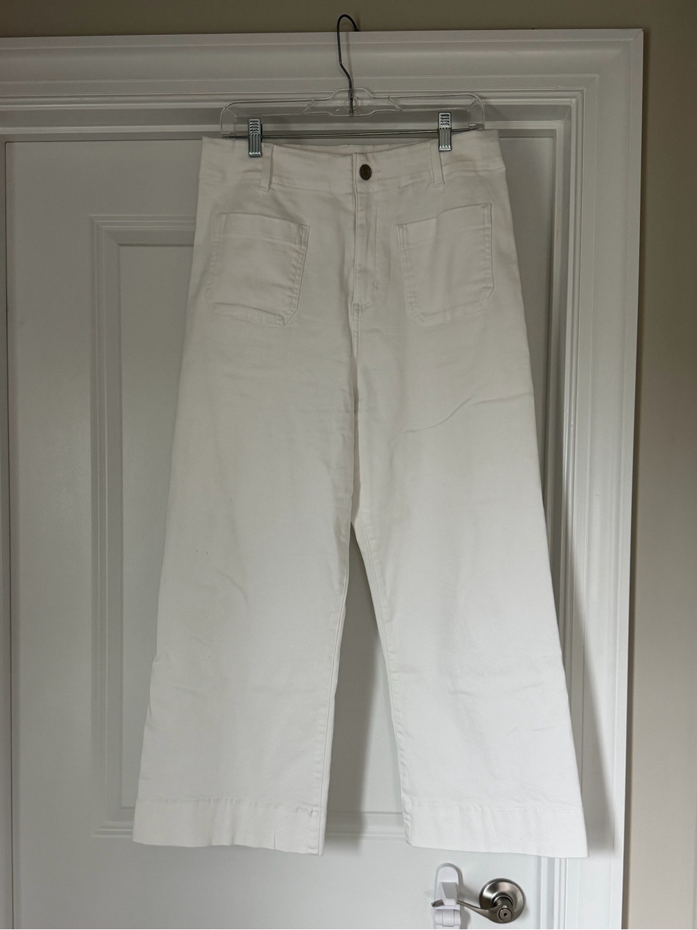 High-Rise White Cropped Wide-Leg Pants